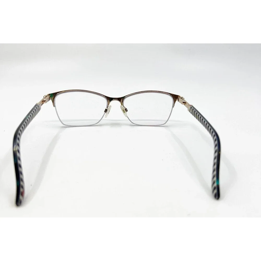 Lulu Guinness Eyeglasses Women Teal Striped Half Rim L794 52-16-135